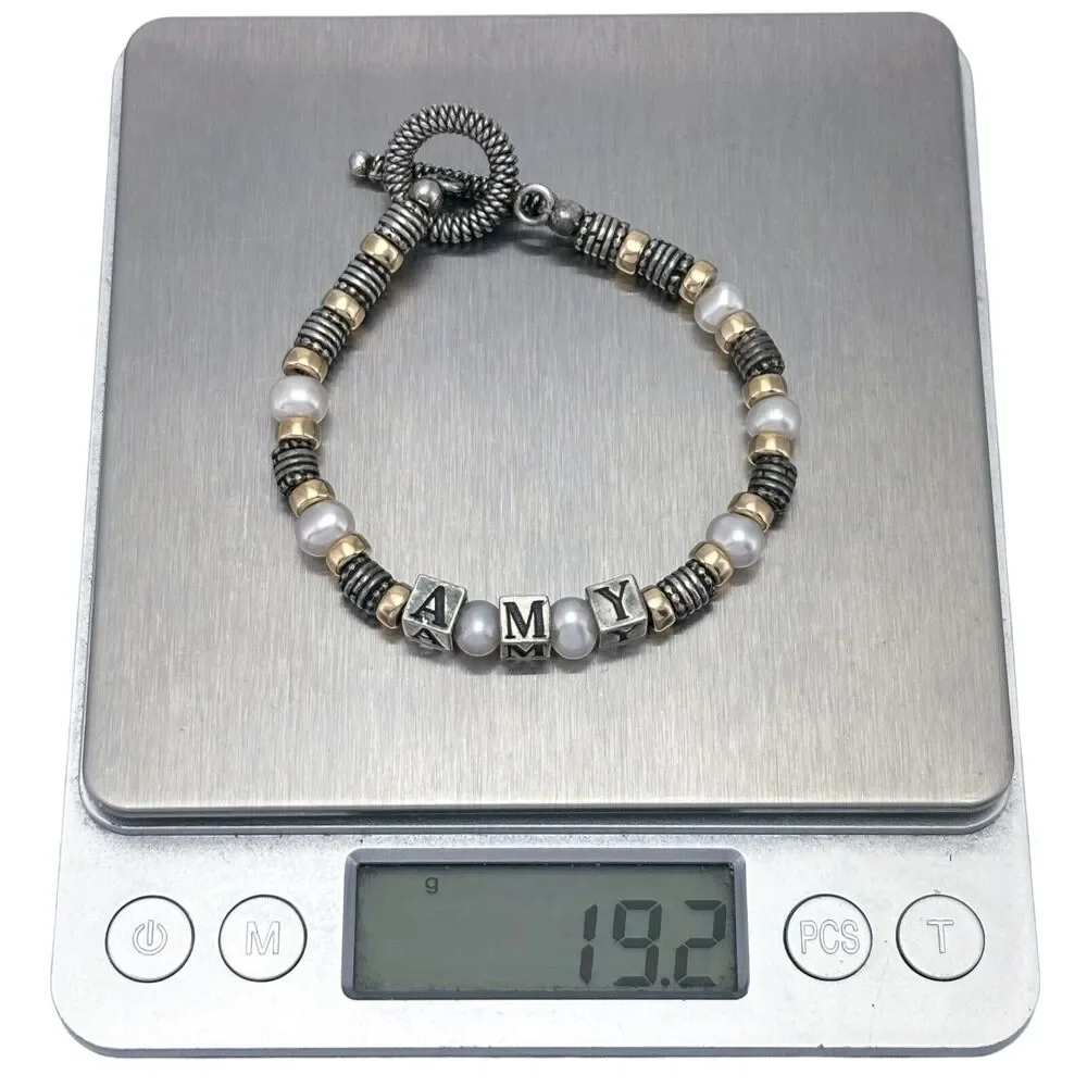Sterling Silver 925 Gold Tone Beaded Pearl 